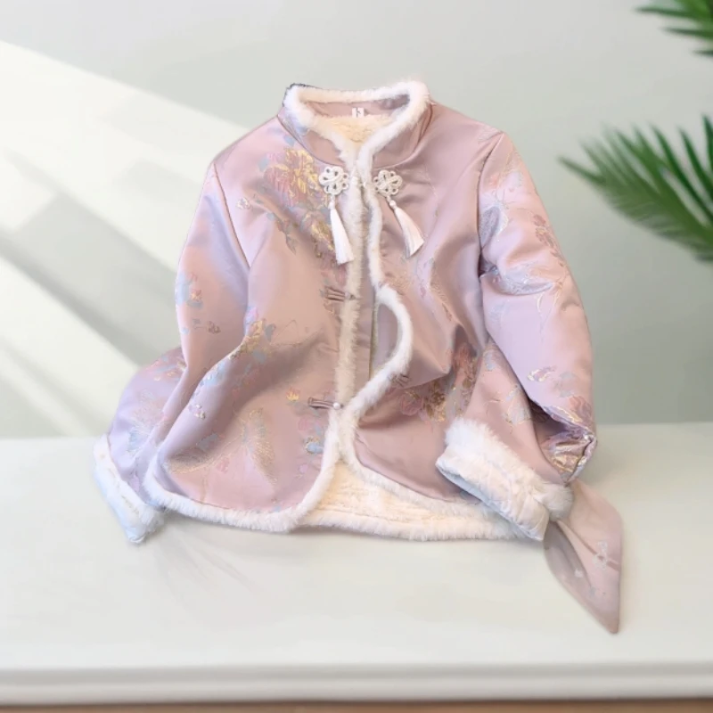 新中式女装国风棉服女古风高级感小香风外套加绒加厚花棉袄拜年服