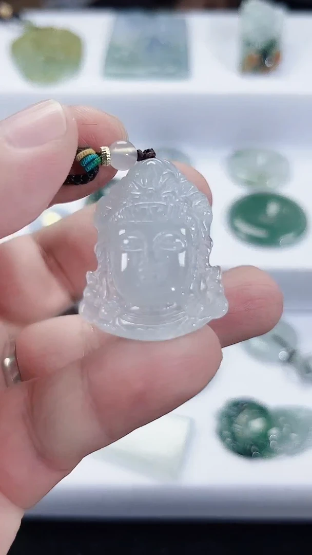 颈饰未镶嵌翡翠天然缅甸A货翡翠     冰佛头题材  36.8*25.8*6.7