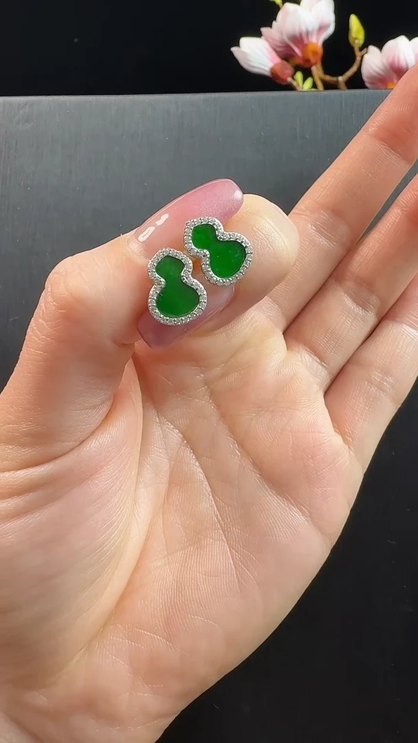 银S925镶嵌翡翠耳饰勿**J耳饰