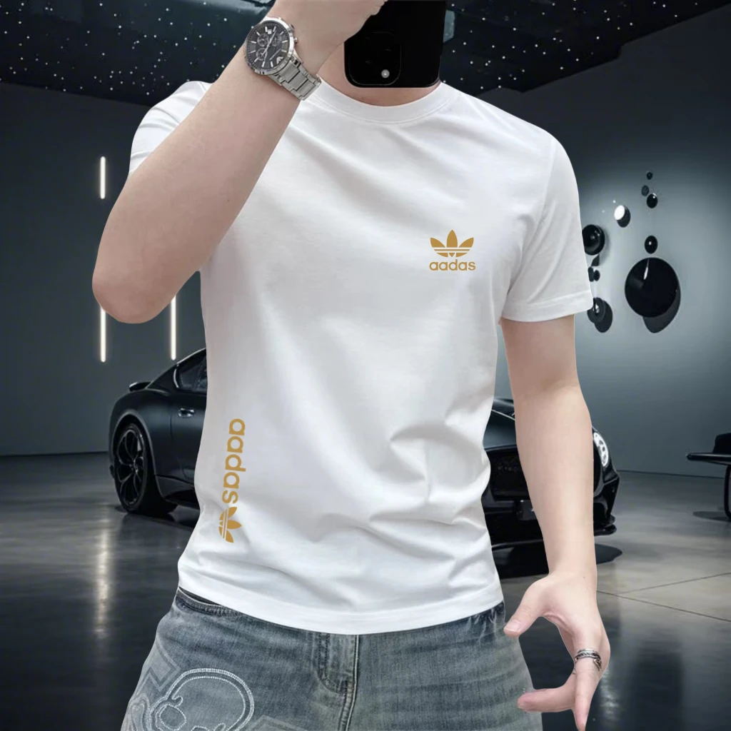 2025潮牌纯棉印花夏短袖t恤男潮流修身白色体桖上衣男士半袖t