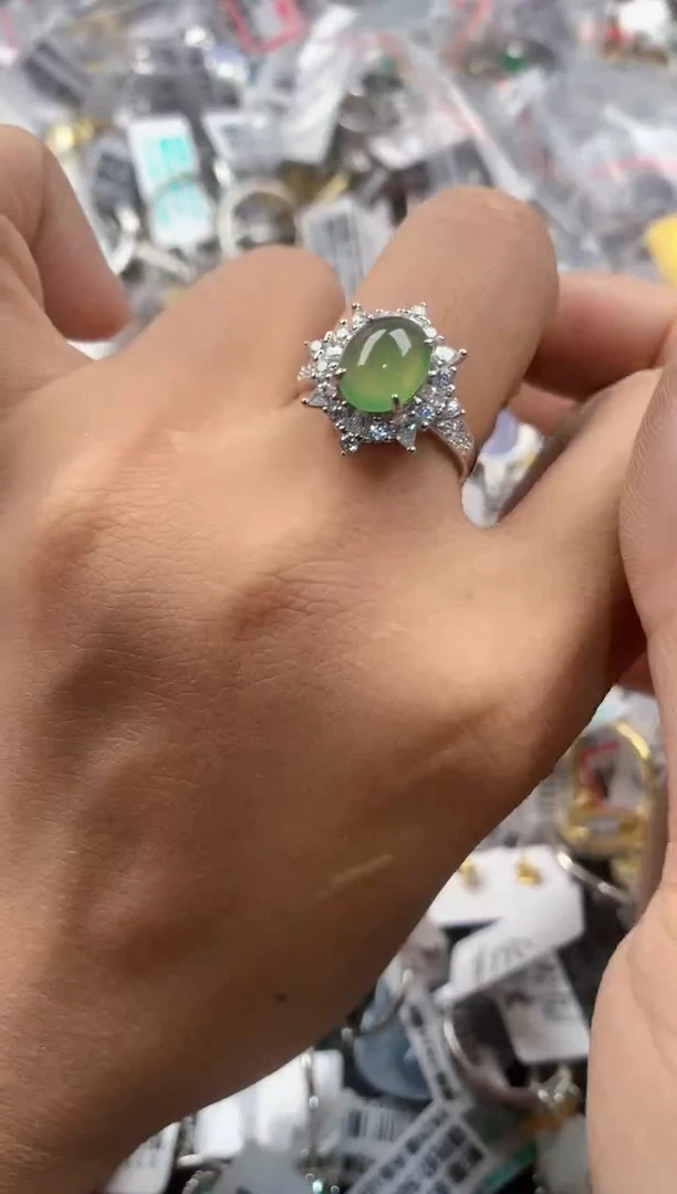 银S925镶嵌戒指翡翠777----2