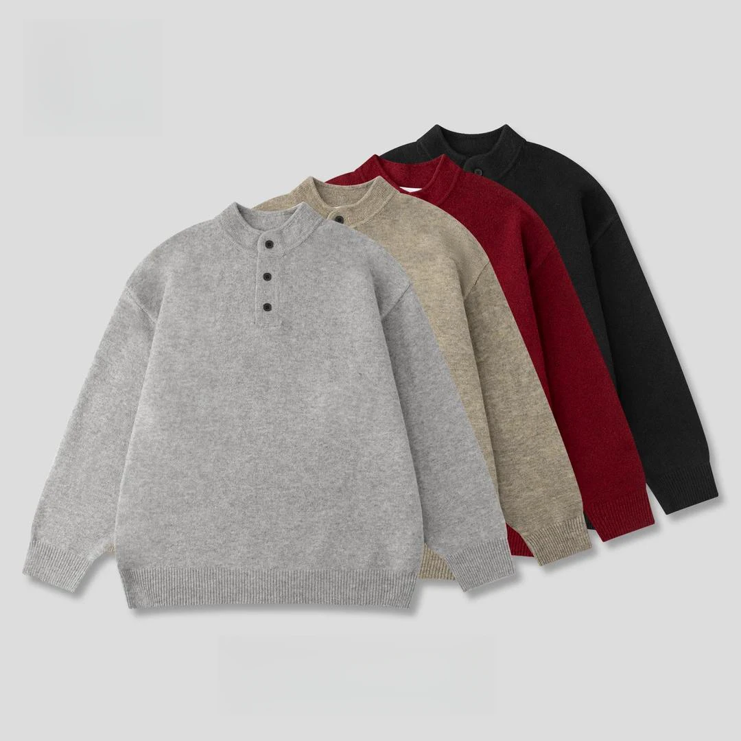 秋冬美式亨利领毛衣男2024新款加厚保暖针织衫外套内搭毛线衣918