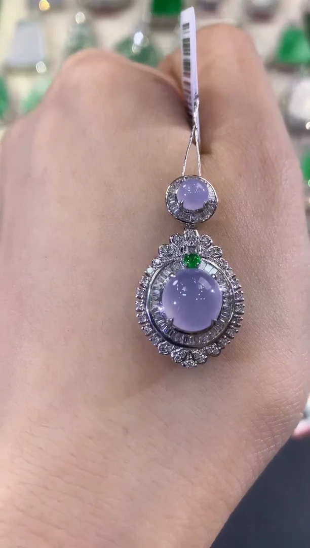 翡翠18K金镶嵌吊坠(不含链)B206紫色有色差