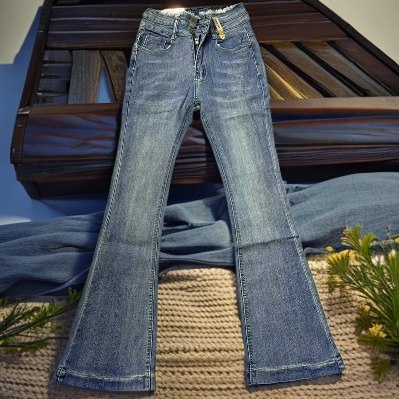 2603#【裤长98】百搭牛仔裤高腰裤子洋气修身显瘦窄版直筒微喇裤