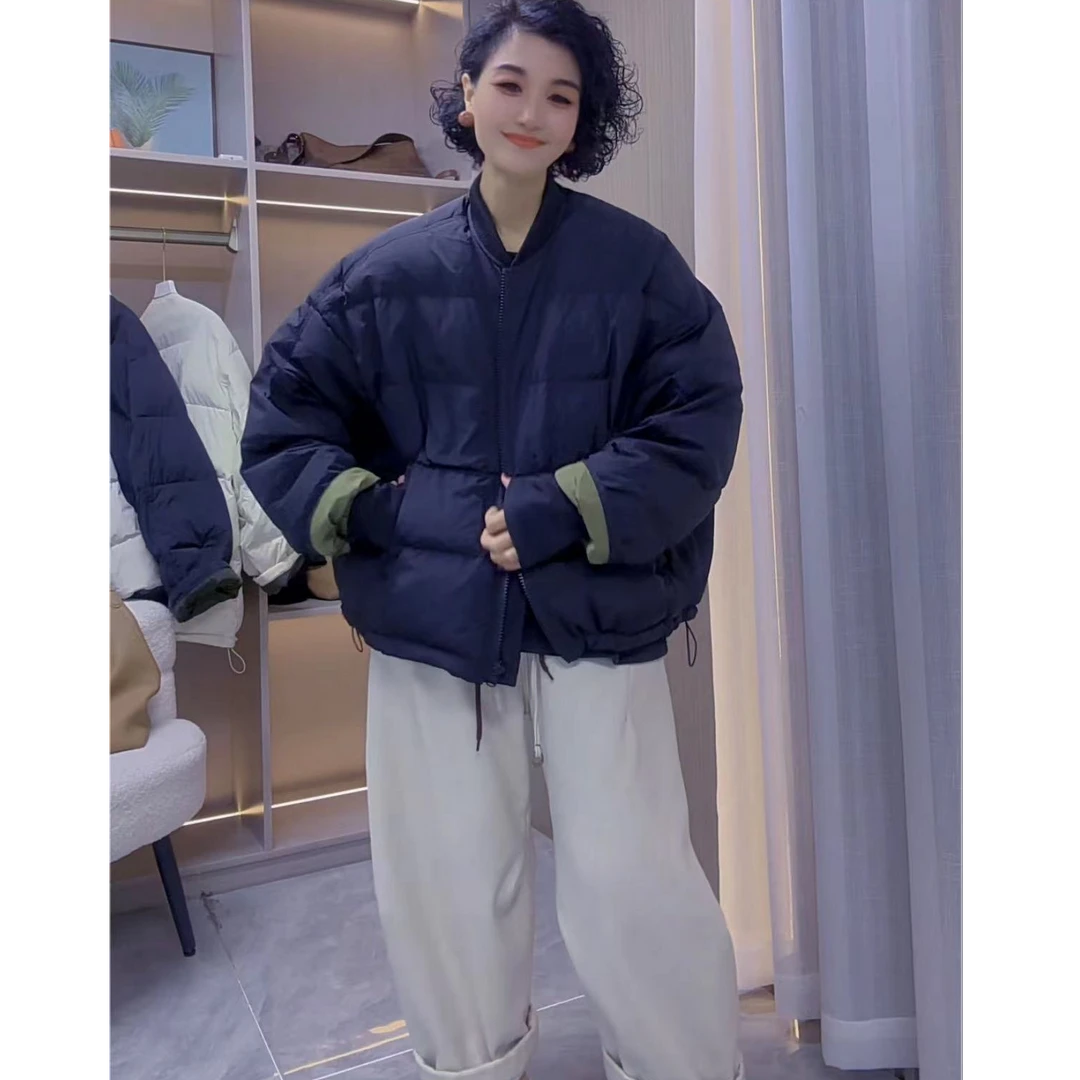 欧货冬季新款宽松百搭棒球服领保暖短款羽绒服