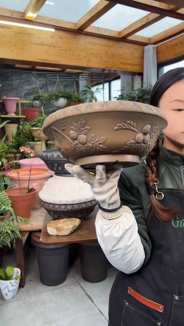 30.5*11.5/古铜色手工荔枝浮雕碗莲盆/TB30