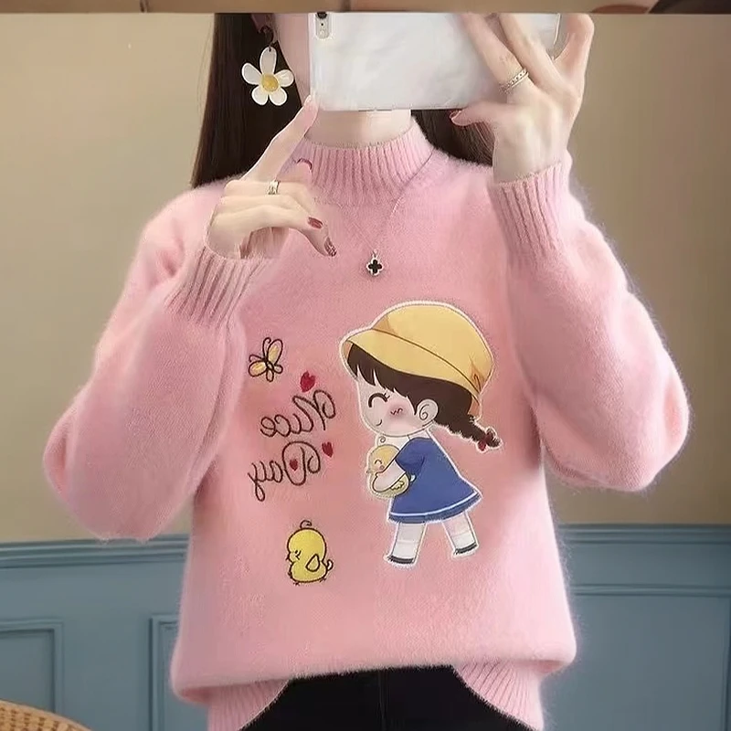 B071-B080毛衣网红洋气时尚宽松加绒加厚秋冬套头针织百搭女士