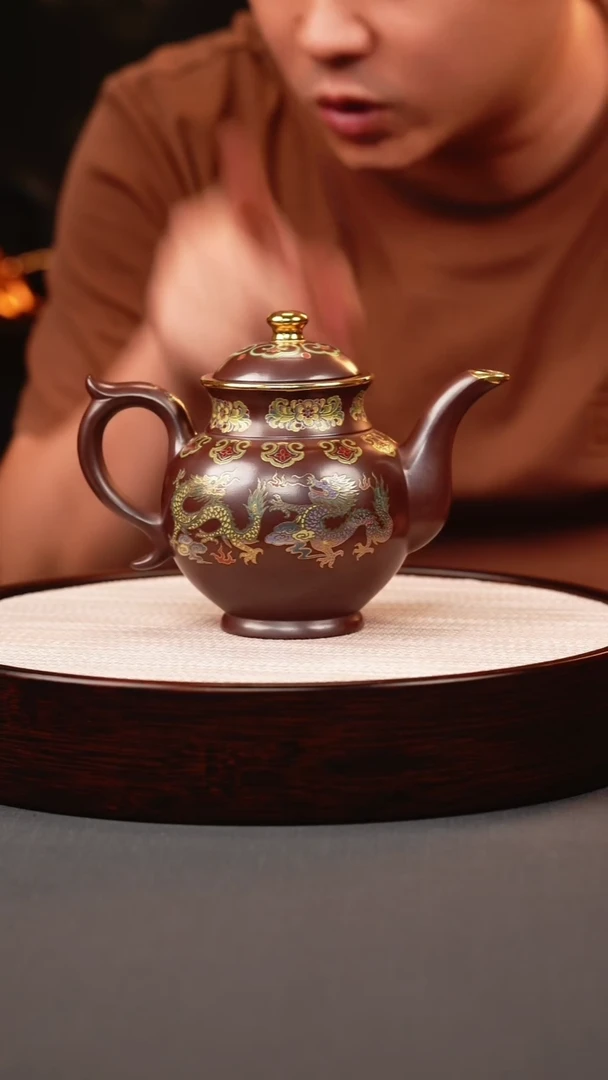 茶壶紫砂石红珐琅彩AA