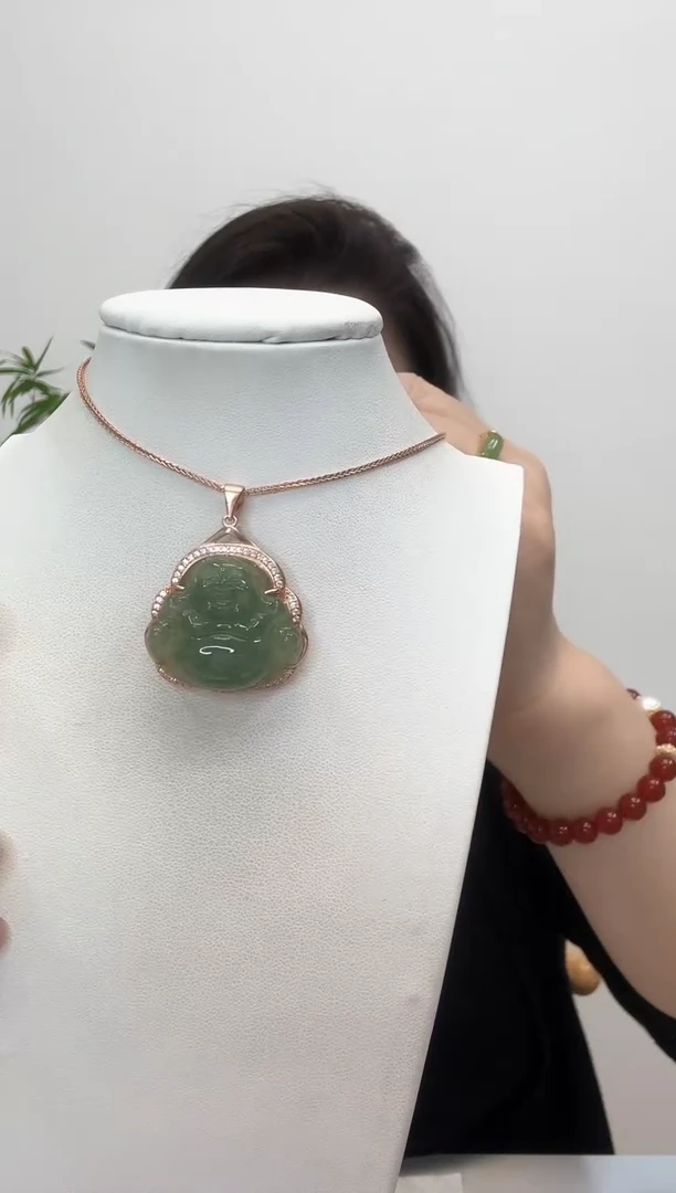 翡翠银S925镶嵌吊坠(赠链)小佛玫瑰边