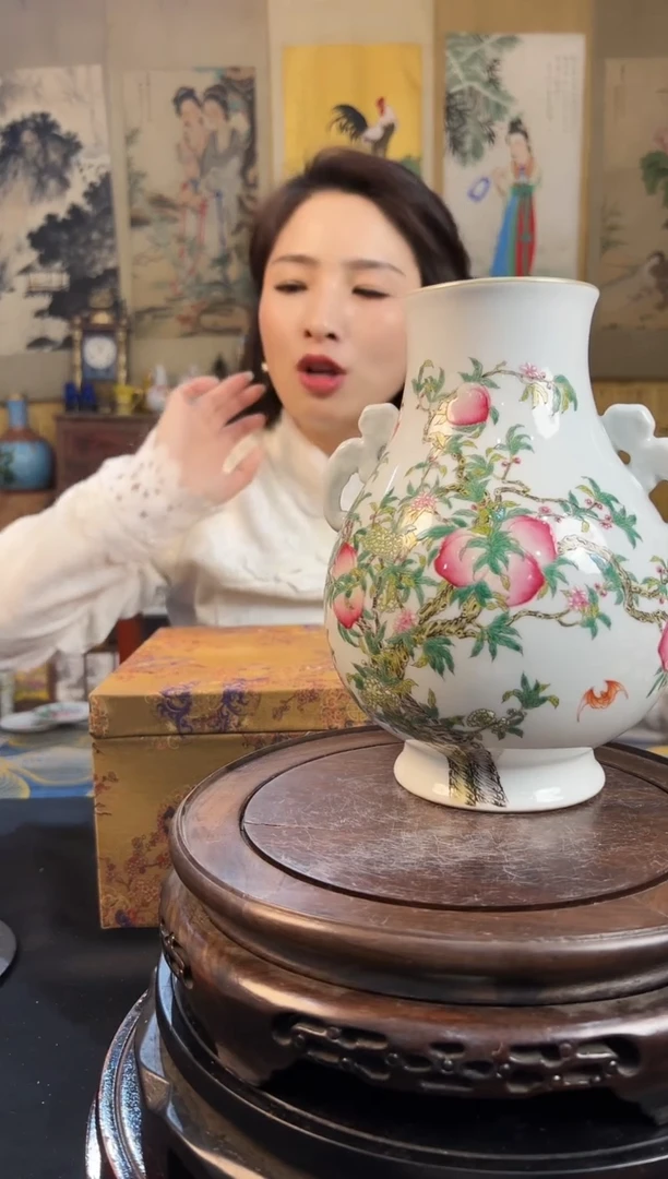 瓷片景德镇陶瓷水点桃花赏瓶
