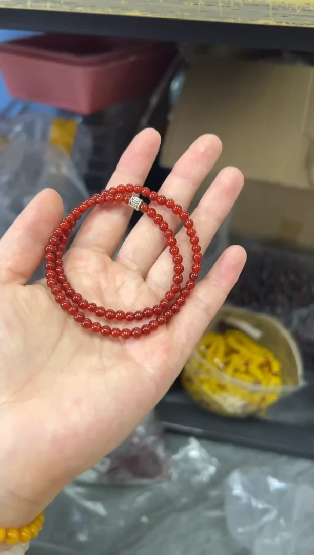 玛瑙/玉髓手链未镶嵌冰红玛瑙小米珠配件款双圈4M[1818]
