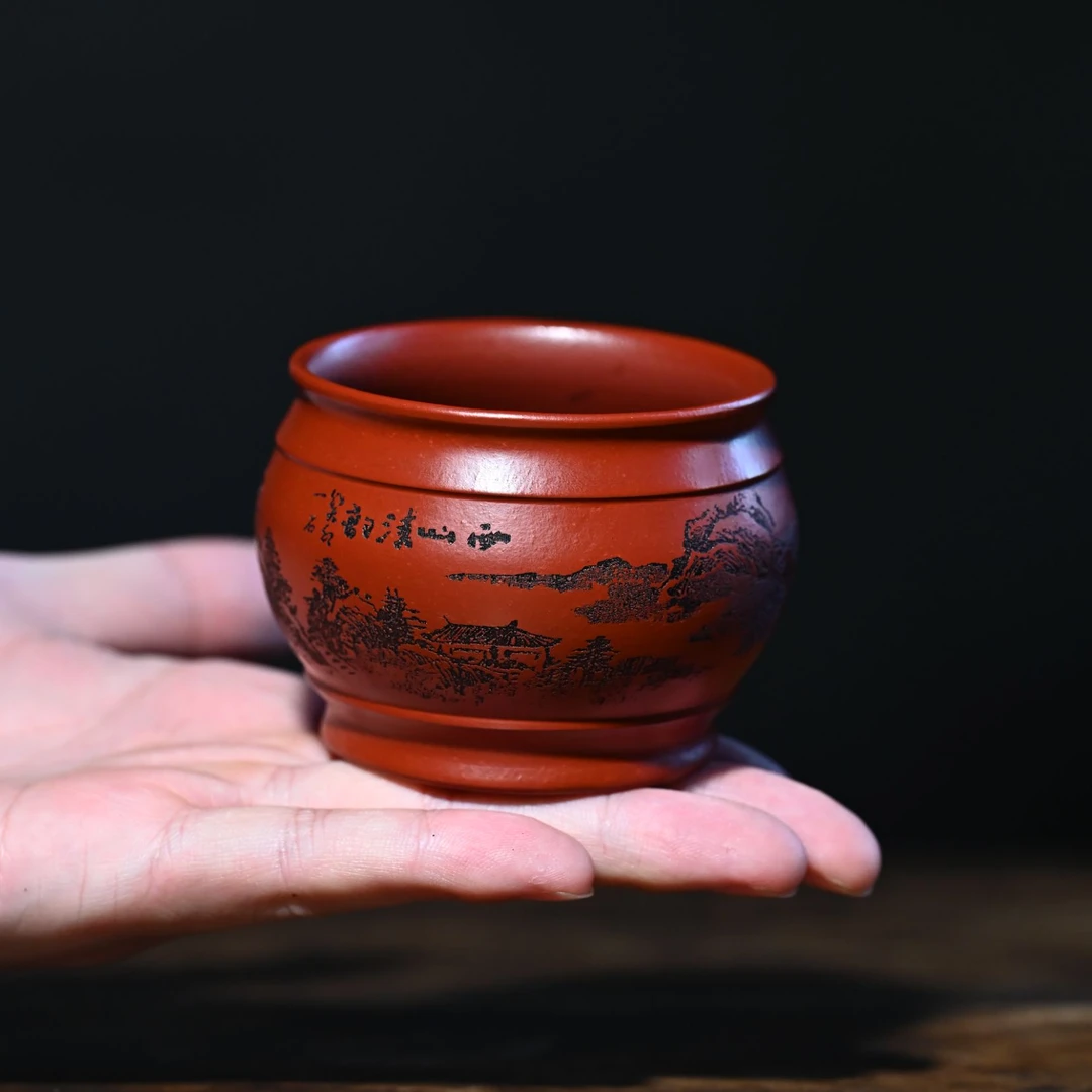 原矿朱泥罗汉杯袍大容量纯手工主人杯陶瓷对杯大口紫砂壶茶杯茶碗