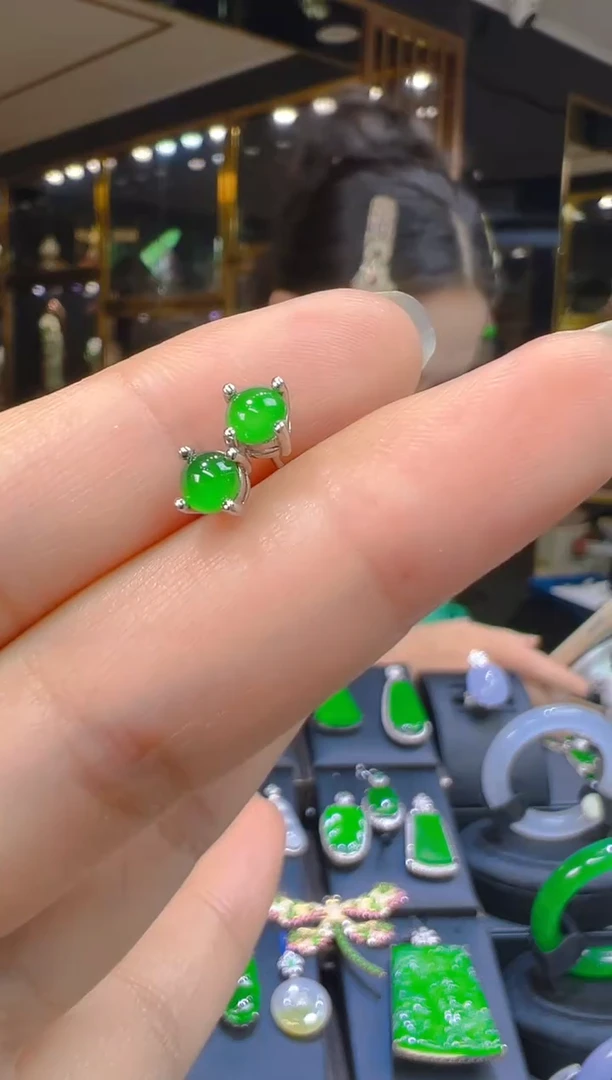 翡翠银S925镶嵌耳饰013（多样性发其一）