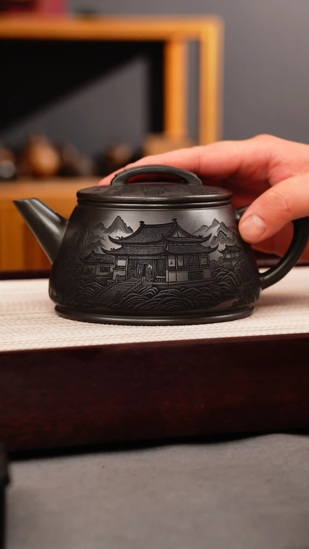 茶杯紫砂石黄 剑流石瓢 刻绘