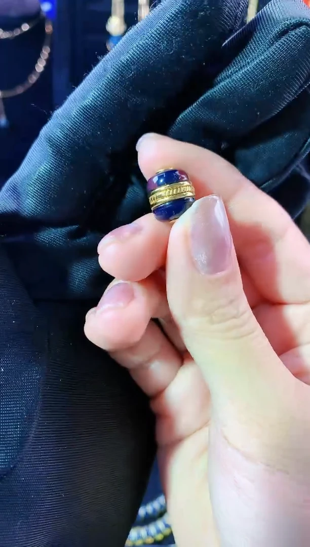 【闪购商品】琥珀珠宝奇石银S925镀金镶嵌11mm天青汉堡珠