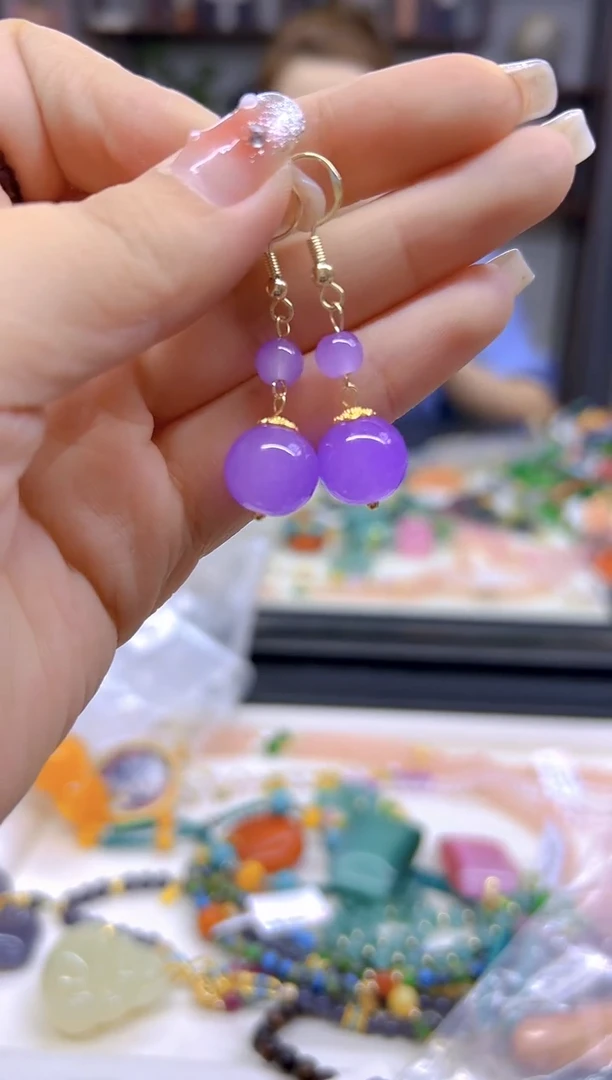 翡翠14K金镶嵌耳饰DIY款E790