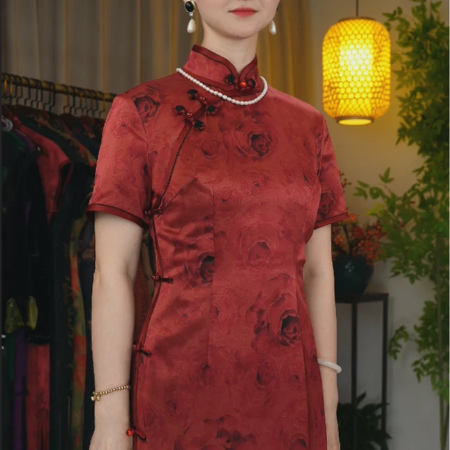 【姜姜*紫红玫瑰SY005】桑蚕丝香云纱气质优雅国风日常款旗袍