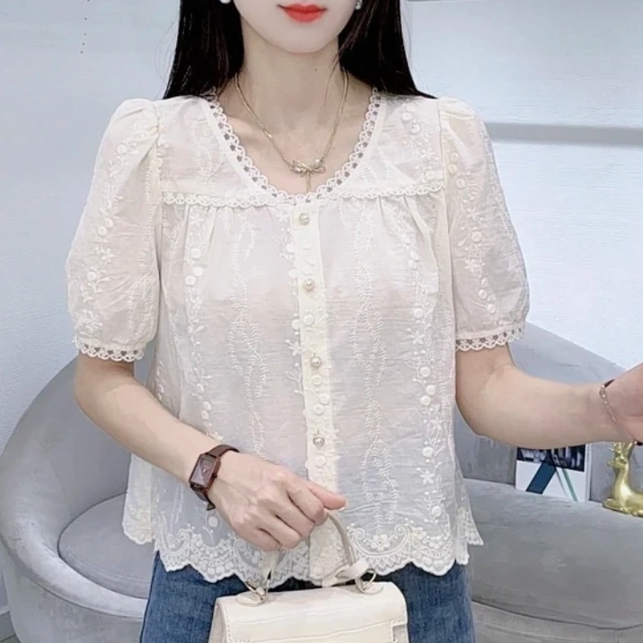 2025夏季新款显瘦短袖轻奢法式洋气百搭优雅甜美设计感衬衫女上衣