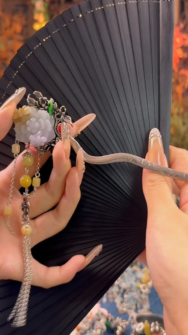 银S925镶嵌挂件翡翠发簪