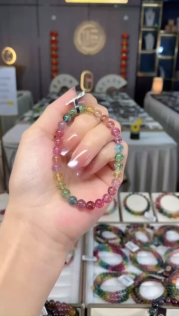 未镶嵌冰透净体老矿碧玺彩虹单圈手串6mm+碧玺hon多样性发一条