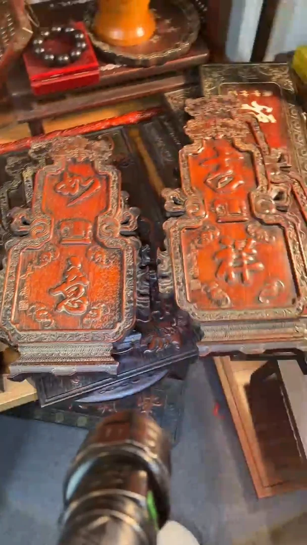 非洲紫檀（红花梨）45x25cm挂匾一对吉祥如意