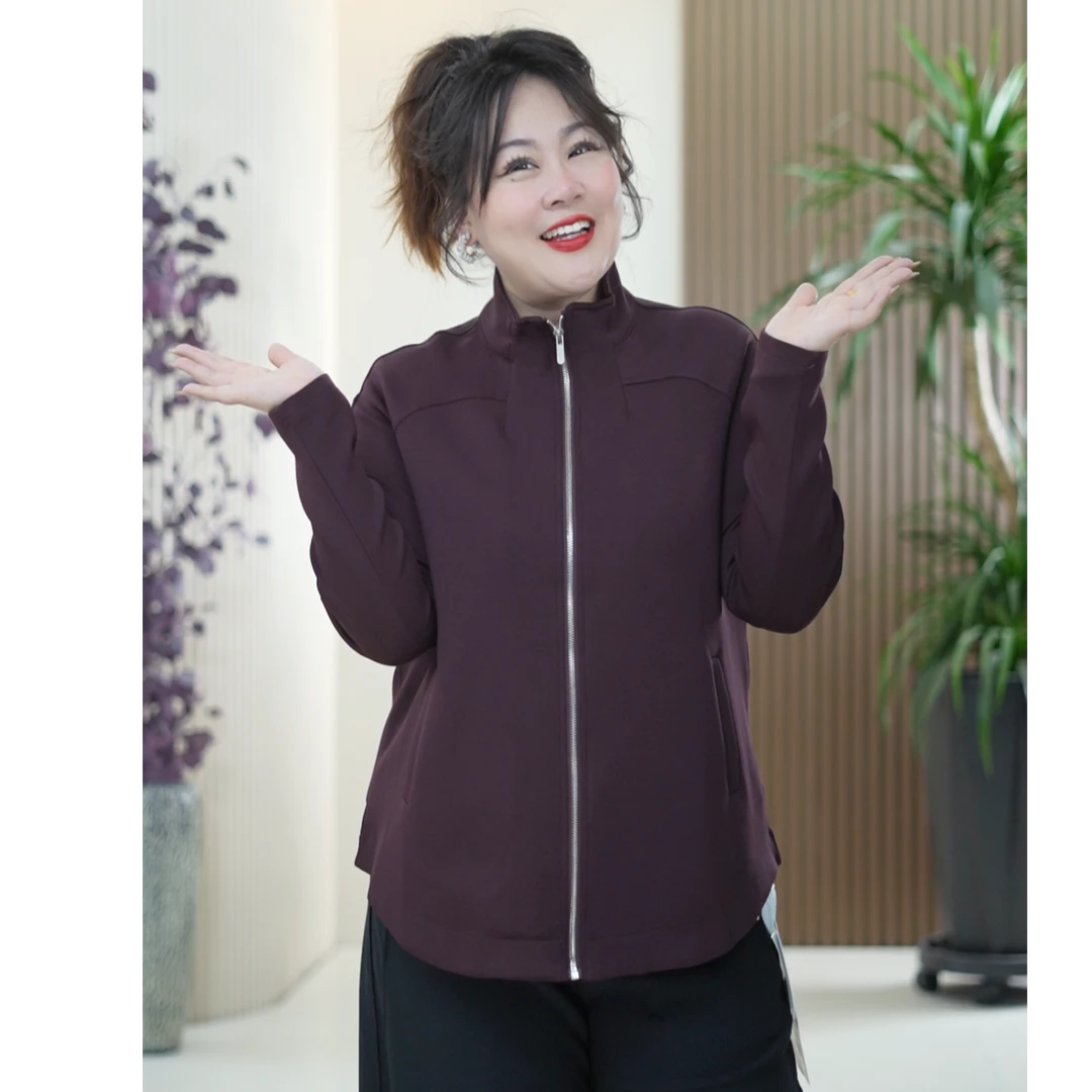 柏拉图正肩立裁漫步外套女立领显瘦百搭弹力秋季大码时尚上衣风衣