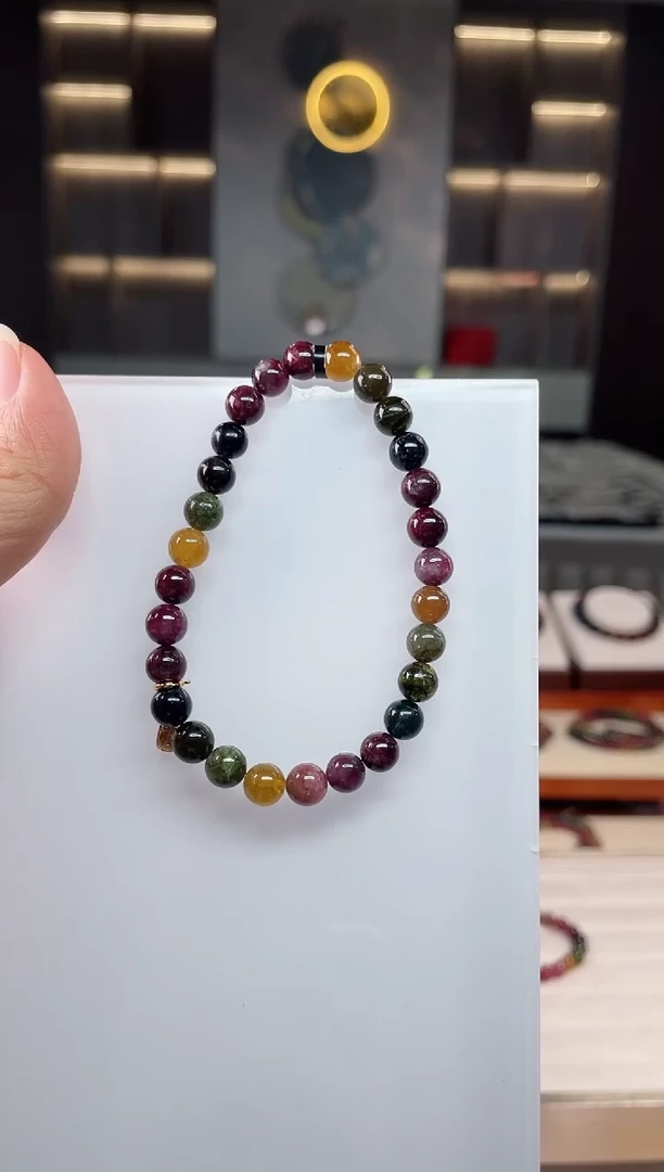 未镶嵌老矿碧玺彩虹单圈手串6mm+碧玺（多样性发一条）Q