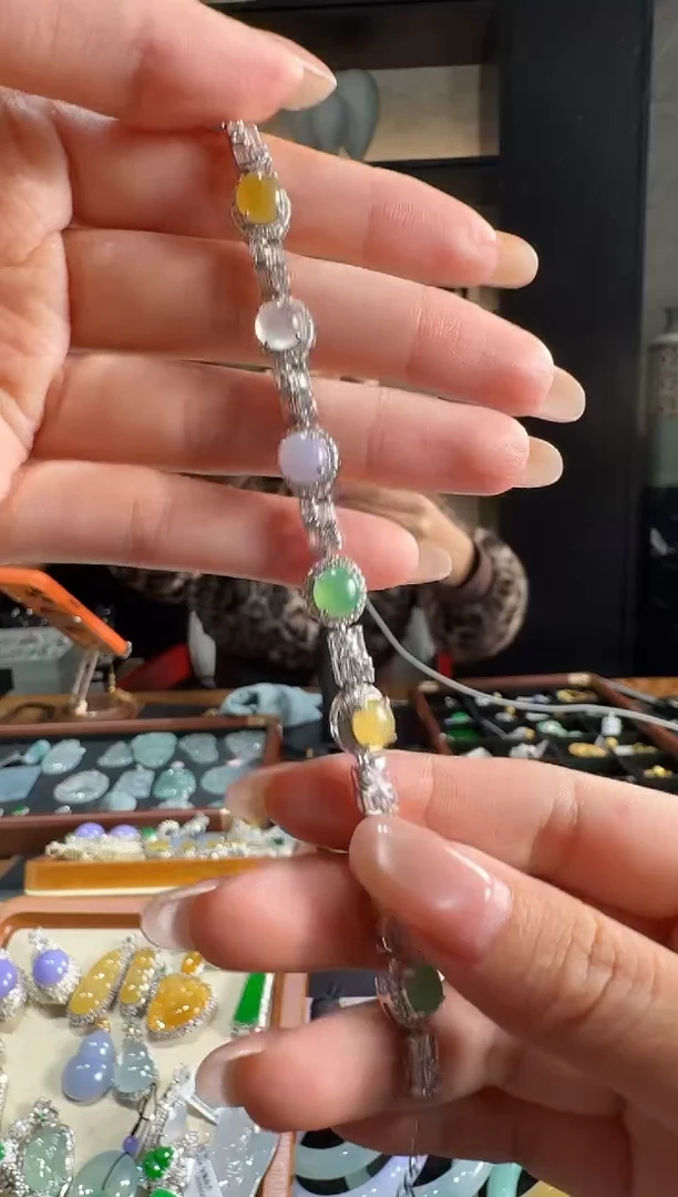 银S925镶嵌手链翡翠76