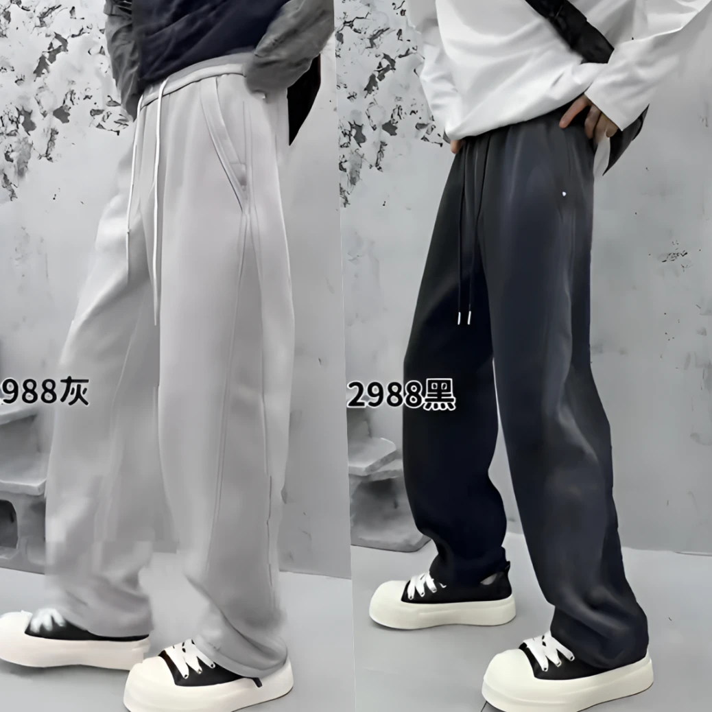 青春活力潮流弯刀纯色直筒休闲裤男2025秋新款宽松阔腿休闲裤2988