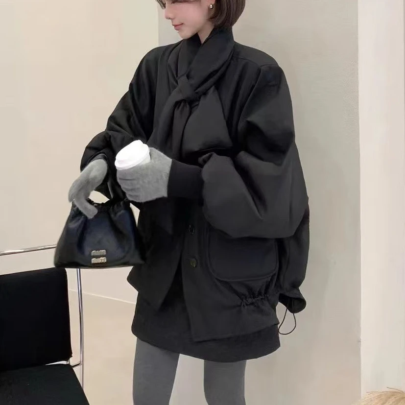 2301#鹅绒可拆卸围巾短款保暖外套女秋冬新款韩版羽绒设计感