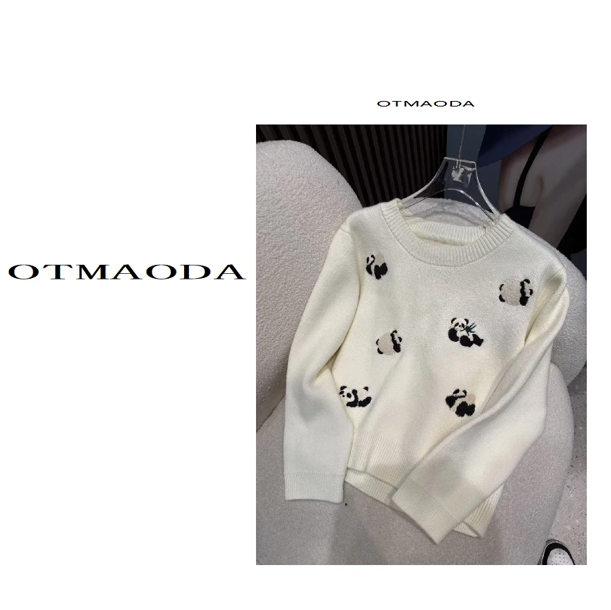 【南瓜定制】N1479-新款长袖印花针织直筒型毛衣宽松型