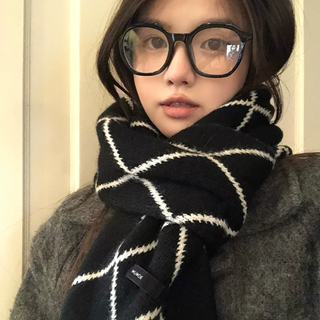 菱格针织围巾保暖女披肩百搭