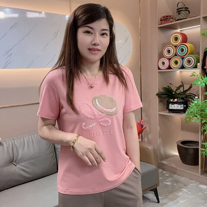 怡特美【清凉草帽】夏季兰精莫代尔+棉 时尚刺绣抗菌短袖t恤259823