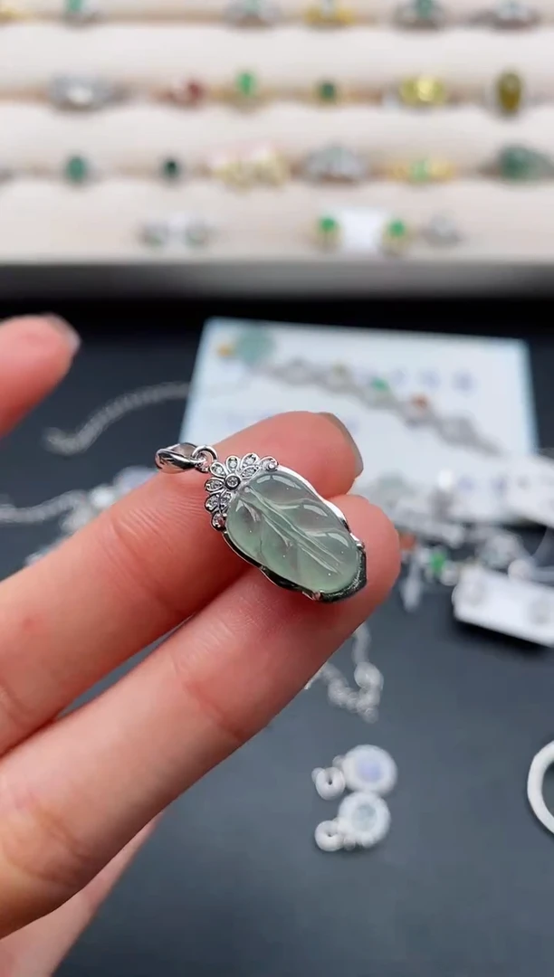 银S925镶嵌戒指翡翠缅甸天然A货翡翠44 1-3