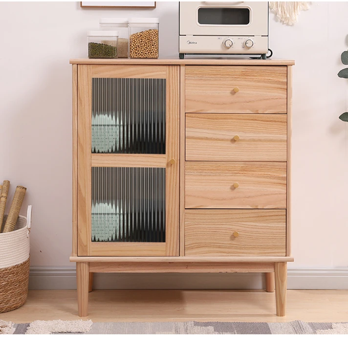 餐边柜实木现代简约落地日式客厅靠墙收纳储物柜小户型藤编斗柜橱