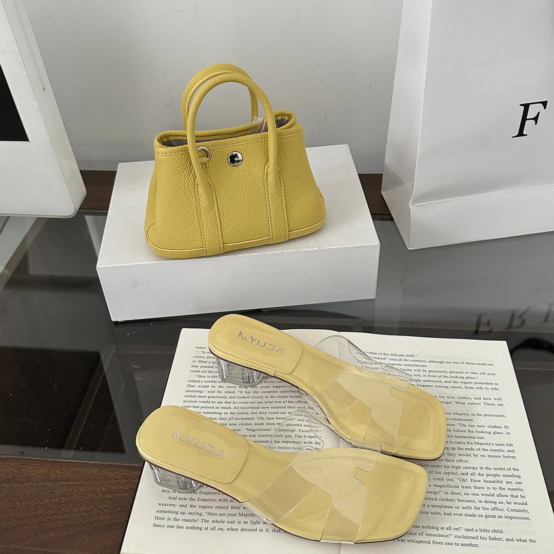 夏新款拖鞋女时尚外穿中跟网红透明水晶跟凉拖5.5厘米（25060）