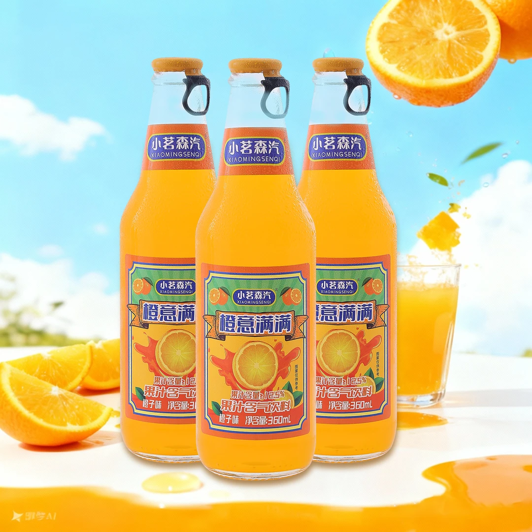 桔子味果汁汽水风味饮料味低糖0脂果汁饮料碳酸饮料360ml