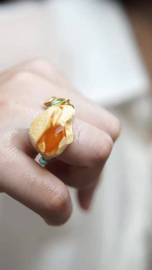 裸石蜜蜡未镶嵌*设计款*蜜蜡原石戒指*百搭