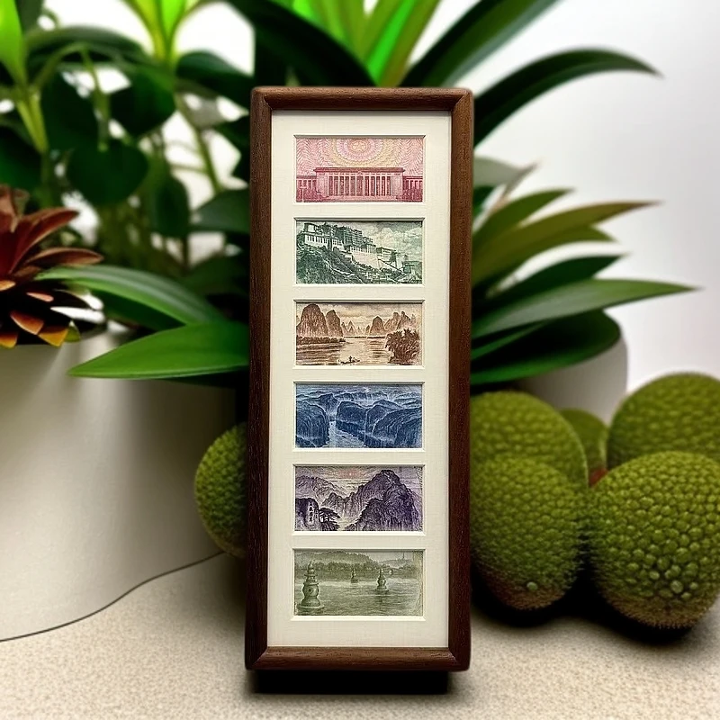 黑胡桃六连框木质相框增运多金摆台人民币装饰画简约轻奢立式相框