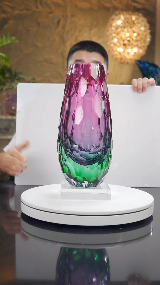 摆件福利金紫湖水绿凹切面花瓶