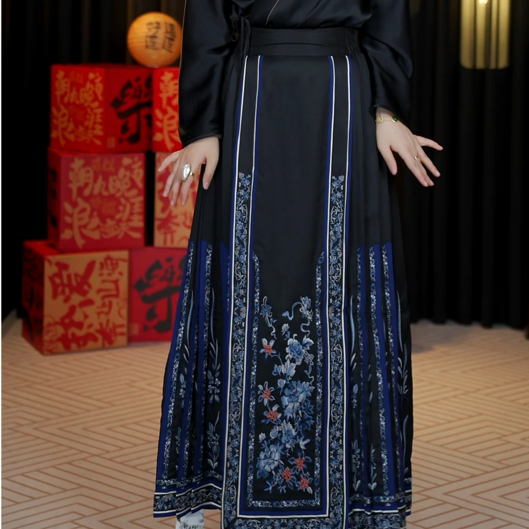 春秋偏厚女士气质民族风服装香云纱马面裙新中式长裙中腰半身裙