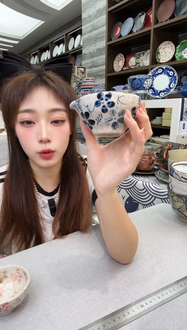 瓷陶灶师窑蓝小花导流口小钵10.5cm