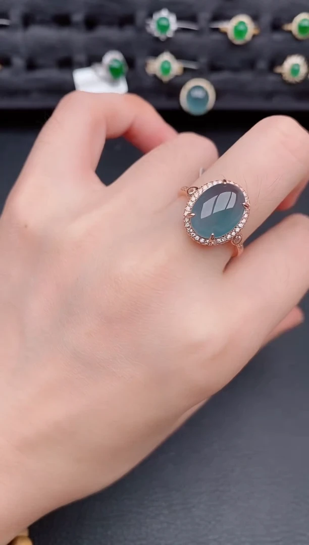 银S925镶嵌戒指翡翠天然a货翡翠235