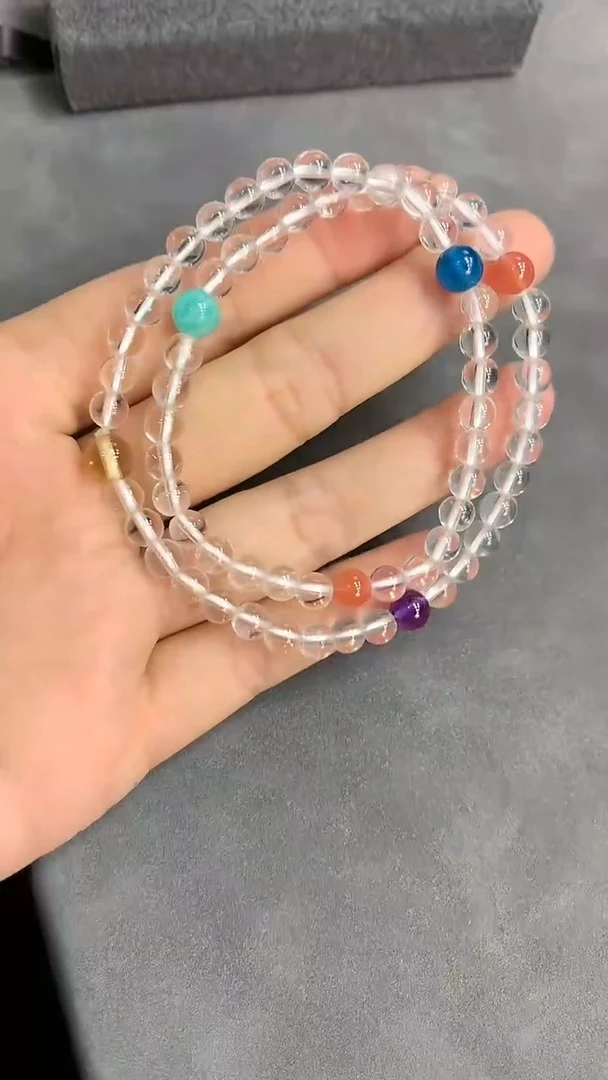 未镶嵌笔搁水晶8白水晶双圈手链
