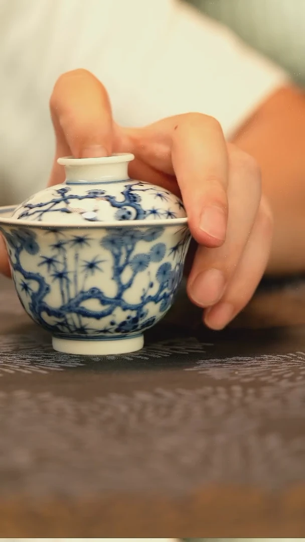 不合缝松竹梅盖碗