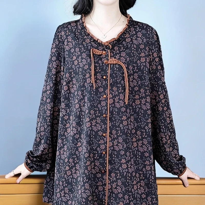 【直播爆款】新中式国风盘扣上衣240斤胖mm大码女装遮肚显瘦衬衫潮