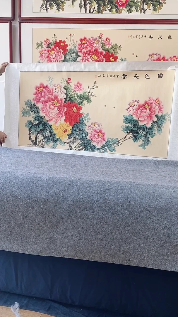 国画纯手绘国画165*65CM带框装饰字画