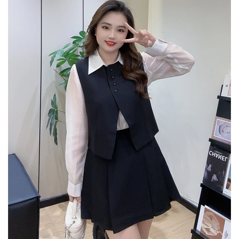 （微胖救星）春日元气战袍三件套气质套装女时尚大码女装春季半身裙