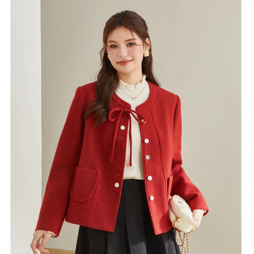 采多宝大码女装气质圆领小心机设计感厚外套 DDW2283