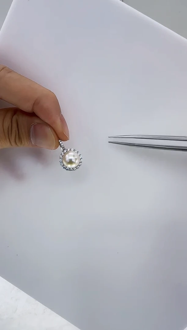 银S925镶嵌淡水珍珠DA珍珠吊坠9-10 b498